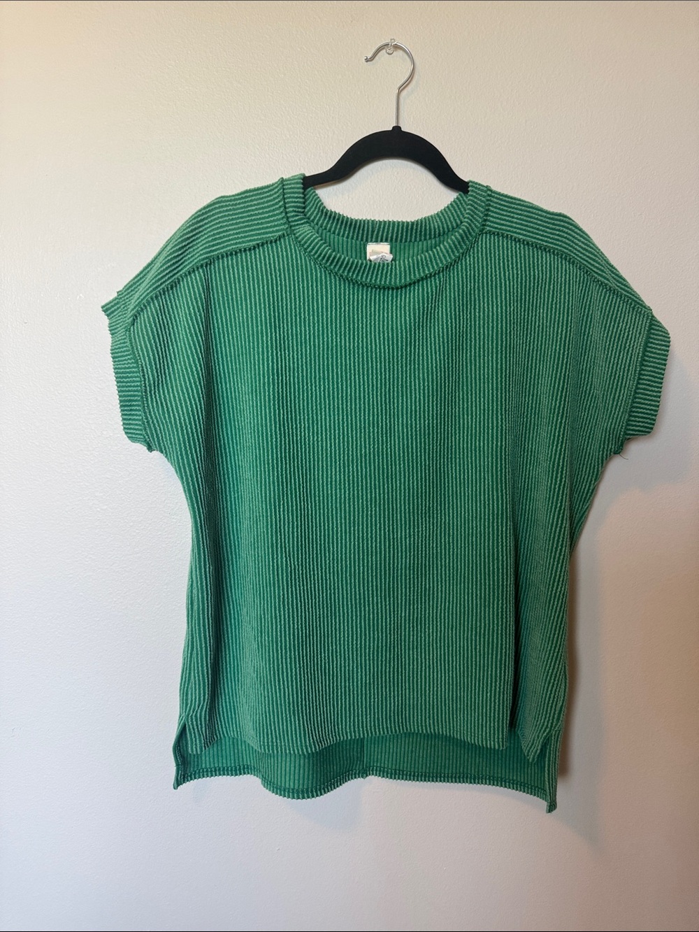 7th Ray Green Ribbed Short Sleeve Top